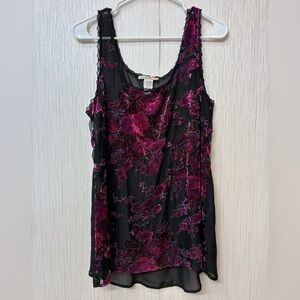 Burnt Velvet Floral Tank Sheer Black Magenta Camisole Y2K Whimsigoth Top L